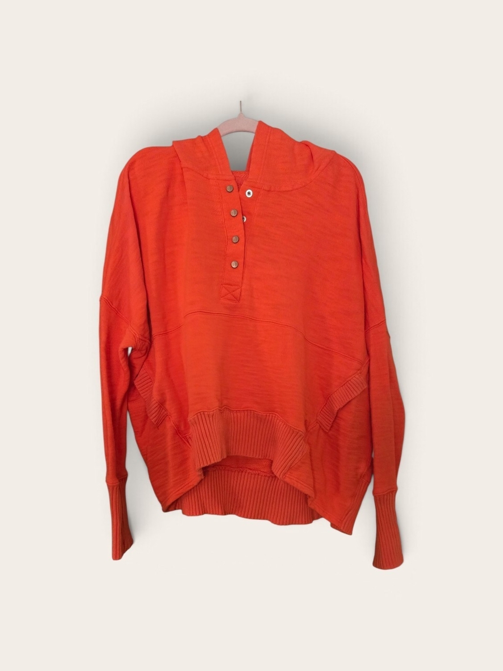 Free People Movement Women's Orange Button-Front Hooded Pullover